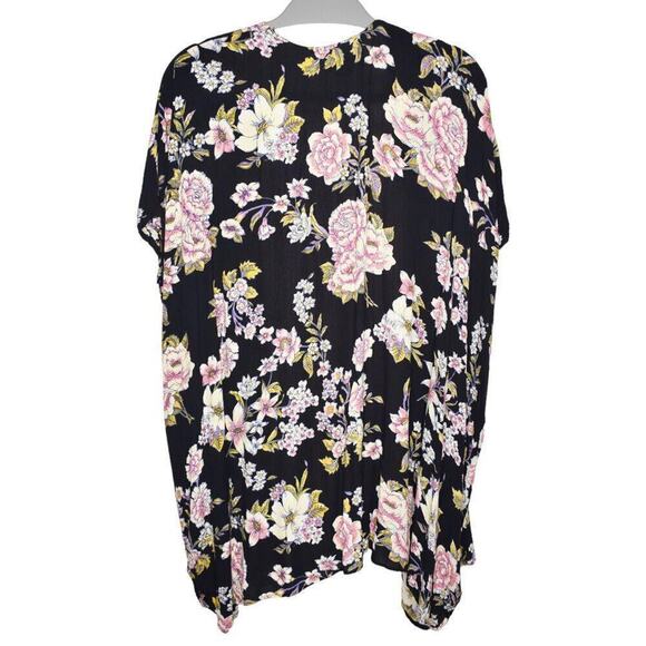 Angie Womens Black Floral Pattern Open Front Flowy Oversized Rayon Kimono Small - Picture 4 of 7